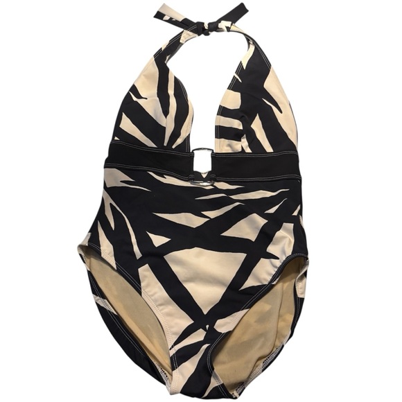 MAGICSUIT Halter Tummy Control Swimsuit - Black and Cream Zebra Print Size 10 - Picture 2 of 8